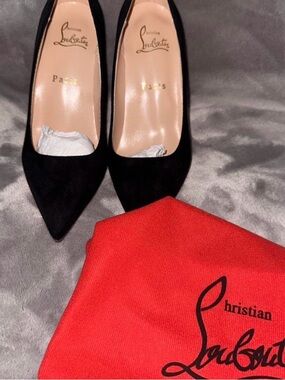 Christian Louboutin Black Suede Pointed-Toe Pumps with Red Dust Bag